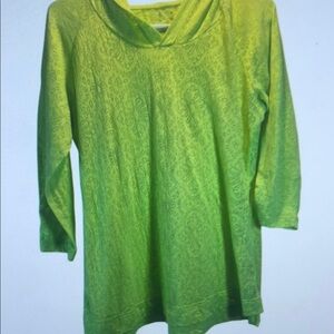 Columbia Sportswear 3/4 Sleeve Hooded Neon Green Floral Burnout Shirt Size Med